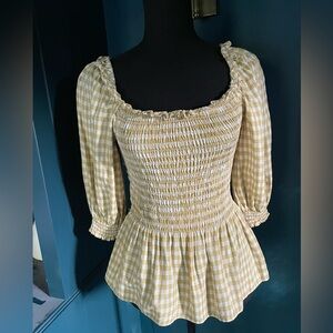 Max Studio Yellow Gingham Smocked Blouse